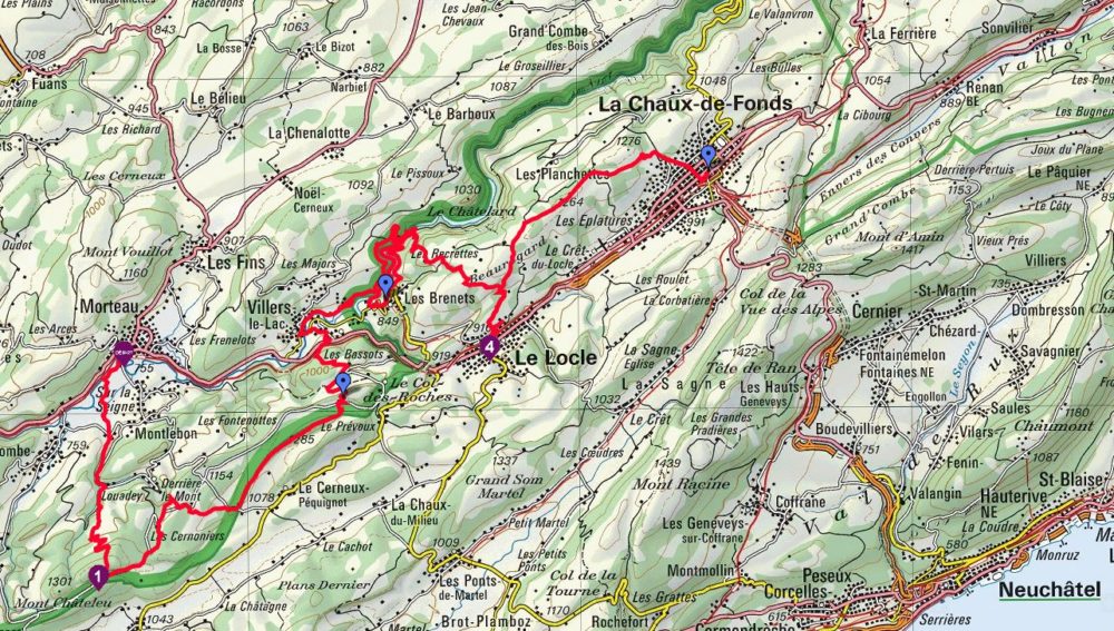 Carte de la randonnée de l'Orlogeur