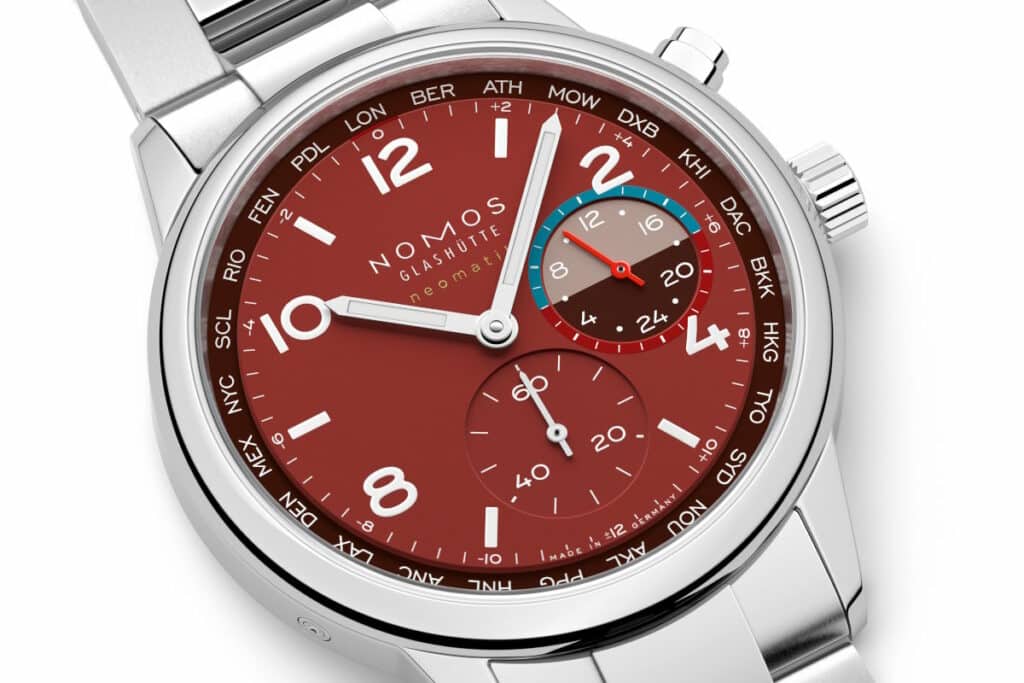 NOMOS Glashuette Club Sport neomatik Worldtimer Magma